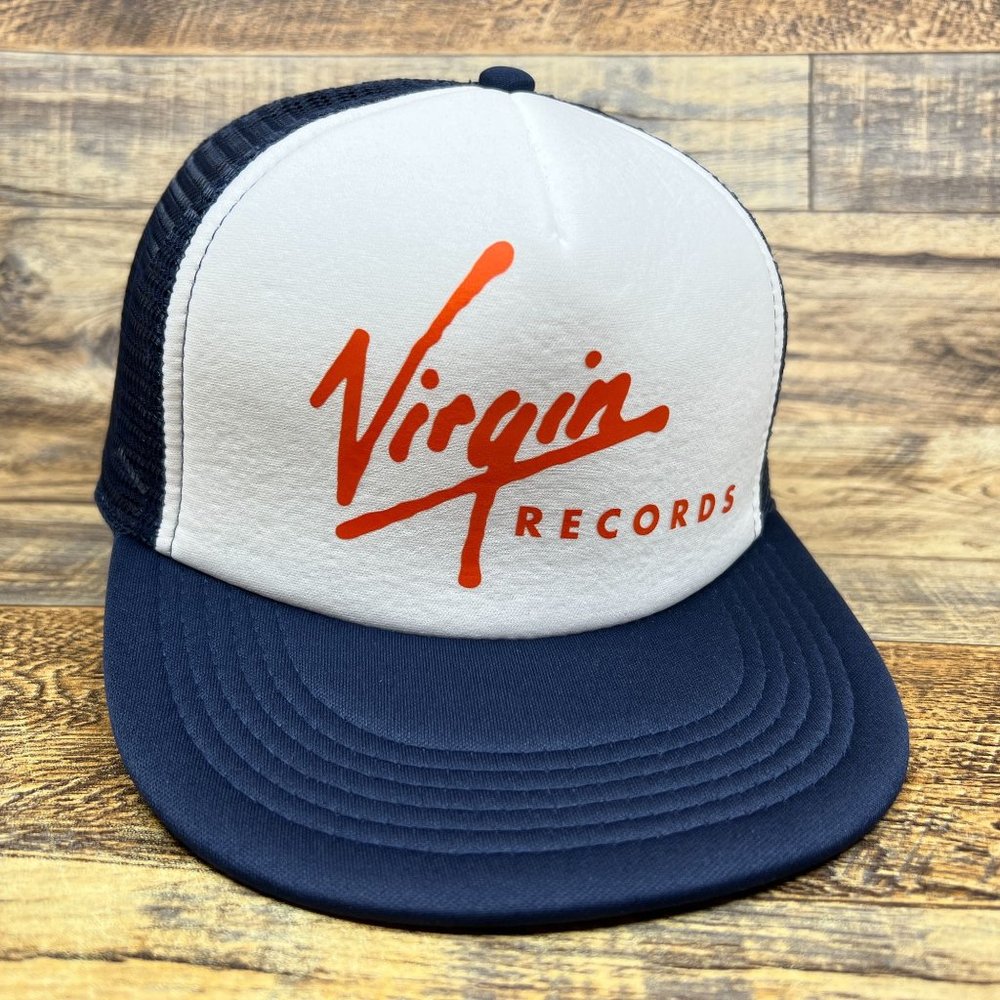 Retro 1978 Virgin Records Mens Trucker Hat Navy Snapback Mesh Baseball Cap - Picture 1 of 7